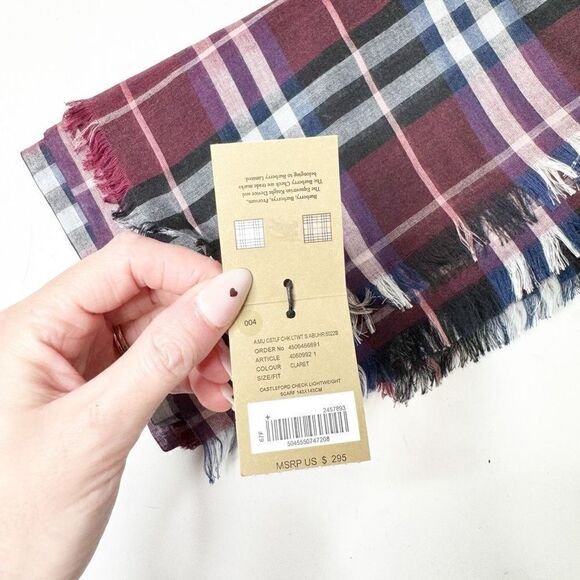 Burberry Castleford Check Plaid Lightweight Modal Wool Scarf 143x143cm in Claret - Picture 4 of 6
